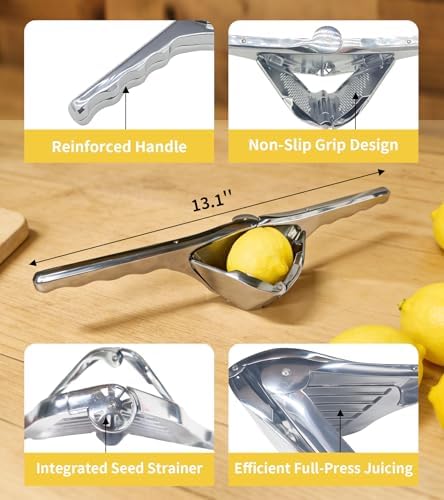 Silver Manual Lemon Squeezer, Handheld Citrus Press for Lemons and Limes