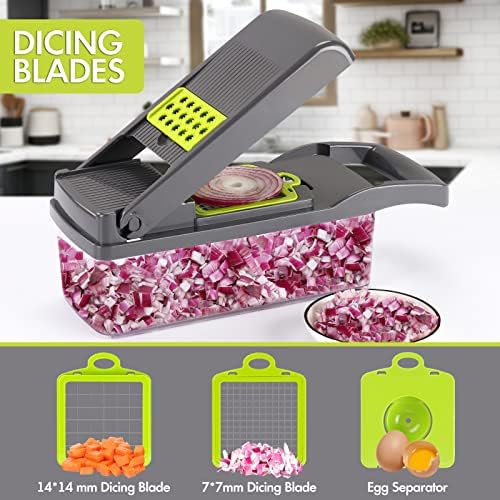 Ourokhome Rotary Cheese Grater with 3 Stainless Steel Drum Blades and 12 in 1 Professional Mandolin Slicer for Kitchen with 1.7 L Vegetable Container