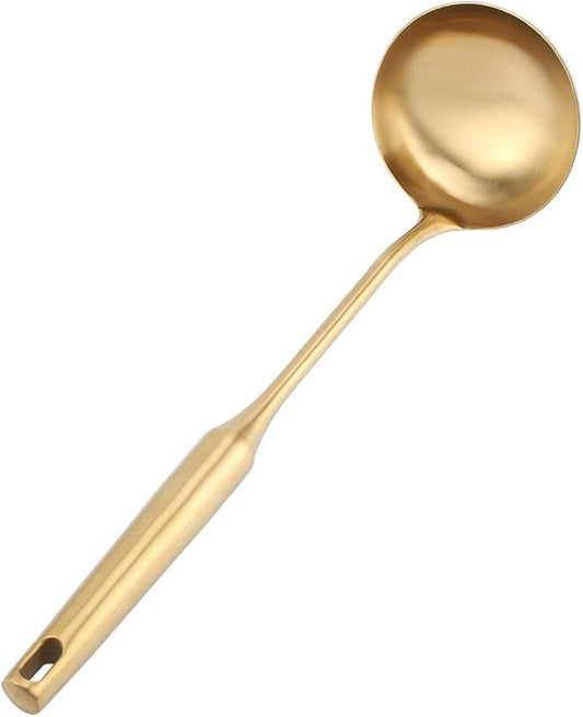 Stainless Steel Kitchen Turner, Big Soup Ladle Useful Cooking Tool Utensil (Soup Ladle-Gold)