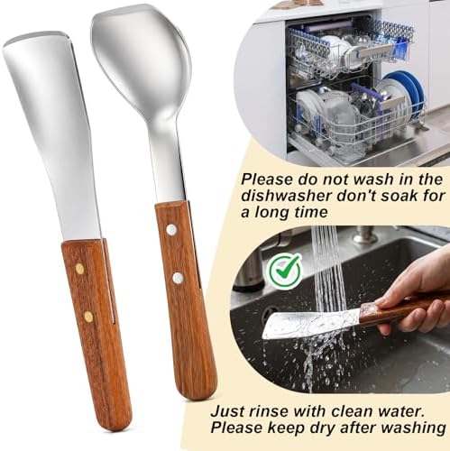 Yesland Ice Cream Scoop Set 2 Pack, Stainless Steel Ice Cream Spade with Wooden Handle, Heavy Duty Flat Paddle for Hard Frozen Dessert, Butter Cutter Cake Scraper for Kitchen Home Commercial Use