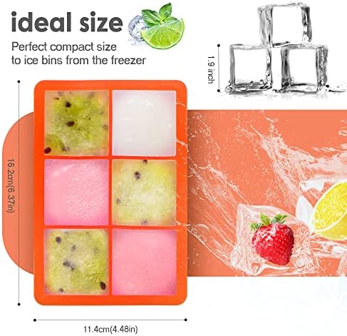 Excnorm Silicone Ice Cube Trays, 2‑Pack Large Square Molds with Lid