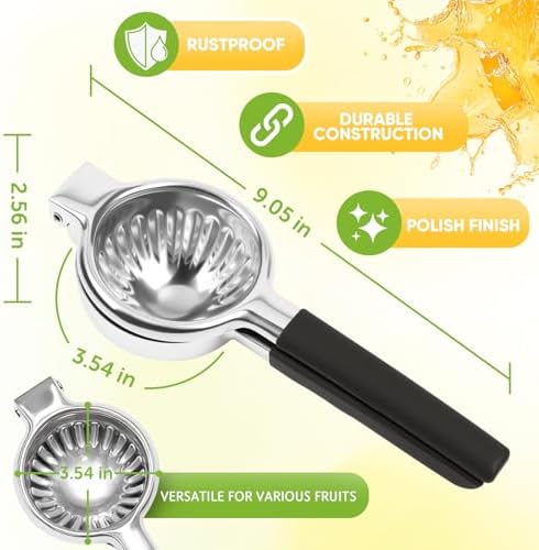 Lemon Squeezer Extra Large, Lemon Squeezer Juicer Stainless Steel, Heavy Duty Manual Citrus Juicer Hand Press, Kitchen Tools Lime Squeezer Bar Tool, Easy to Clean Metal Lemon Hand Press