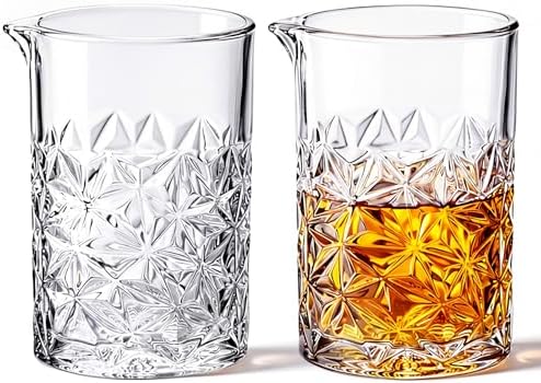 Dandat 2 Pcs 24 oz Cocktail Mixing Glass Thick Base Stirring Glass, Flower