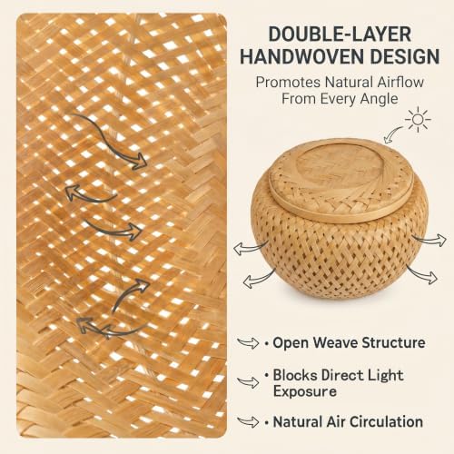 Garlic Keeper with Lid for Counter, Handwoven Bamboo Storage Container
