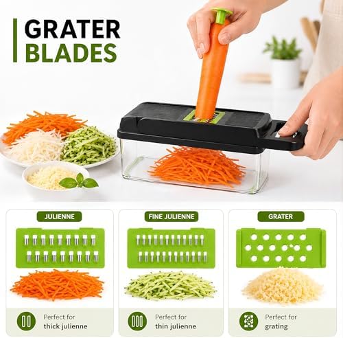 16-in-1 Vegetable Chopper with Container, 8-Blade Food Chopper, Onion Chopper, Veggie Cutter & Mandoline Slicer, BPA-Free Kitchen Gadget