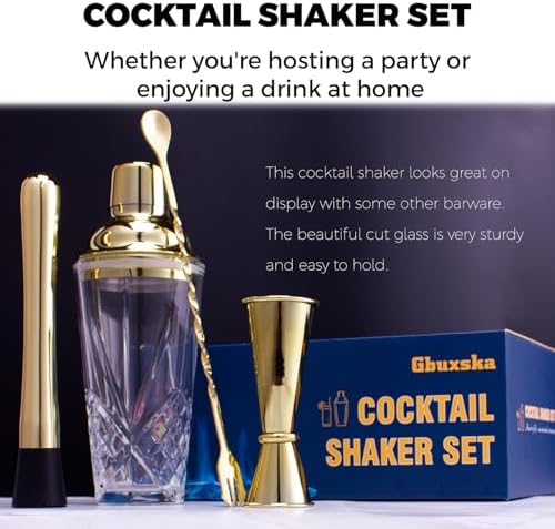 Cocktail Shaker Set with Jigger, Glass Shaker with Strainer