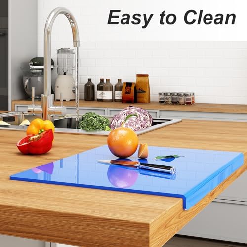 JJL Acrylic Cutting Board with Counter Lip, Anti-Slip, 16 x 12.5 Inches, Blue, Perfect for Cutting Bread, Meat, and Vegetables, Ideal Choice for Kitchen Countertop Decor