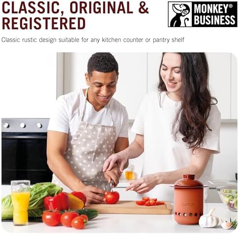Monkey Business – Garlic Keeper – Terracotta Garlic Storage Container with Separate Ventilated Compartments for Whole Bulbs & Loose Cloves – Garlic Holder That Keeps Garlic Fresh & Kitchen Organized