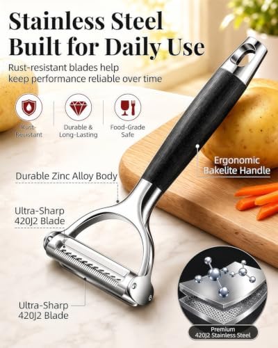 Julienne Peeler Vegetable Peeler, 2-Pack 2-in-1 Dual-Blade Y Peelers
