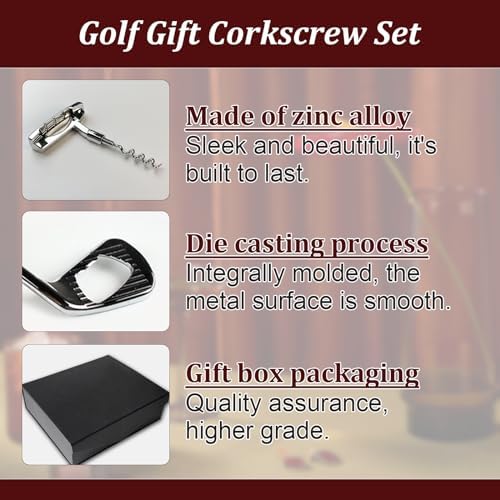 Wine Opener Set,Golf Bottle Opener,Manual Wine Bottle Opener,Zinc Alloy Handle Corkscrew Kit,Golf Ball Opener Beverage Bottle Stoppers Set for Wedding Birthday Day Wine Gift Set(3 Pcs)