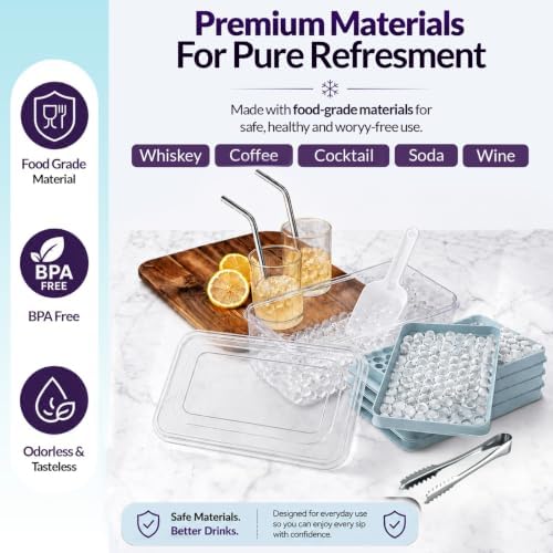 0.55in Pebble Ice Tray - Mini Ice Cube Tray for Freezer with Lid