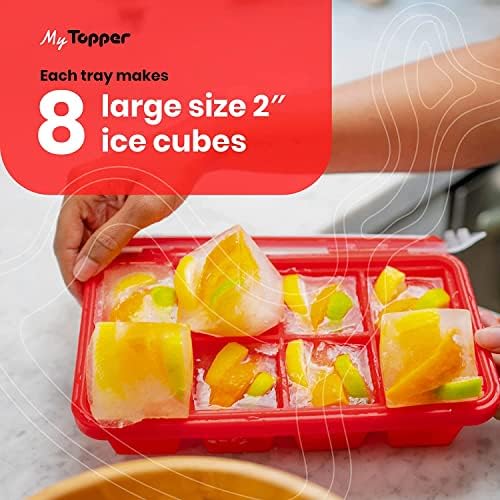 IceTopper Ice Cube Tray with 2 Attached Lids - Easy Release Ice Cube Molds, 14 Cubes per Tray, Stackable & Dishwasher Safe, 100% Food Grade, BPA Free & Recyclable (XL, 1 Pack)