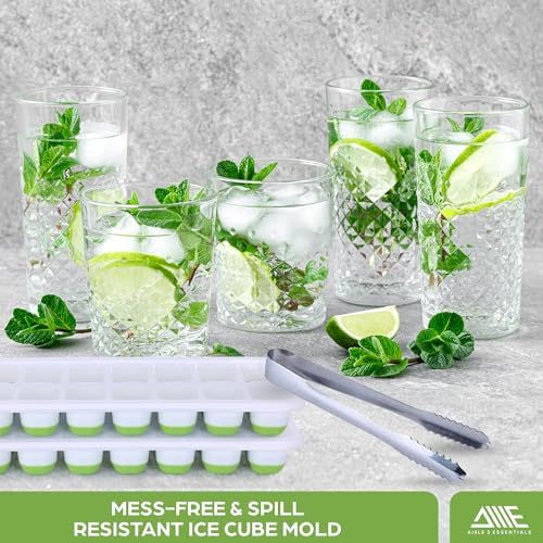 Ice Cube Tray with Bin, Stackable Lids, Green, 4 Pc, Ice Trays for Freezer