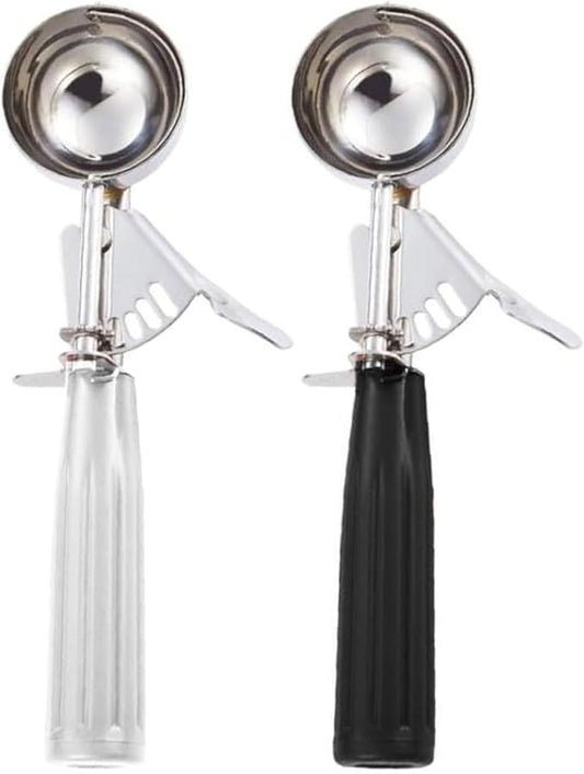Meadow Lane Trigger Scoop - #24 Size (2-in Diameter) 2.7 Tbsp Capacity, Stainless Steel, Portion Control, Ice-cream & Cookie Dough Scoop, Black and Light Gray, 2-Pack