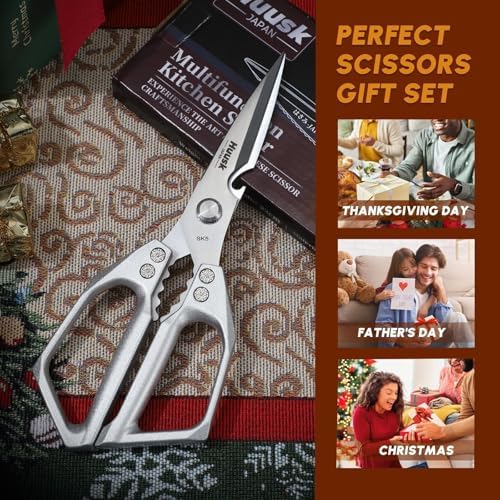 Huusk Kitchen Scissors for Food, Japanese Steel Kitchen Shears All Purpose