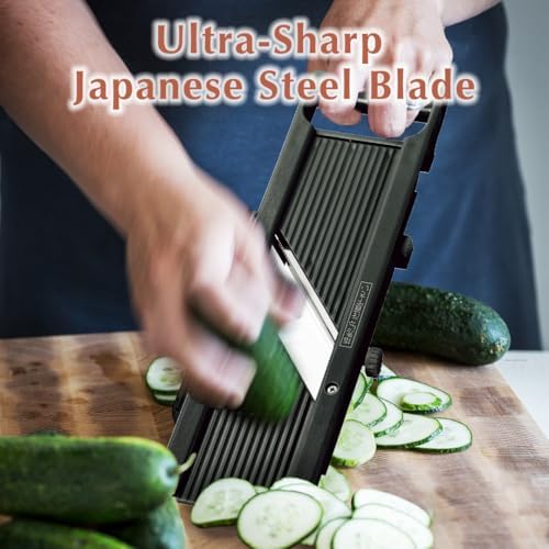 TIKUSAN SAMURAI Slicer Japanese Mandoline Vegetable Slicer Made in Japan Adjustable Slice Thickness Stainless Steel Blade (Wide)