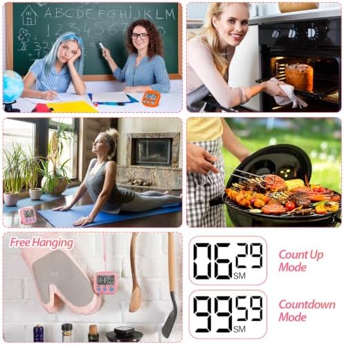Weewooday 24 Pcs Digital Kitchen Timer Magnetic LCD Alarm, Pink, Orange