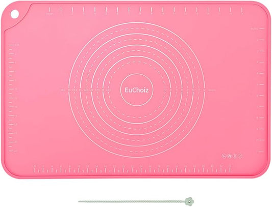 Silicone Pastry Mat 24"*16" Extra Thick Non Stick Baking Mat Food Grade Silicone Dough Rolling Bake Mat with Edge Heightening Pink