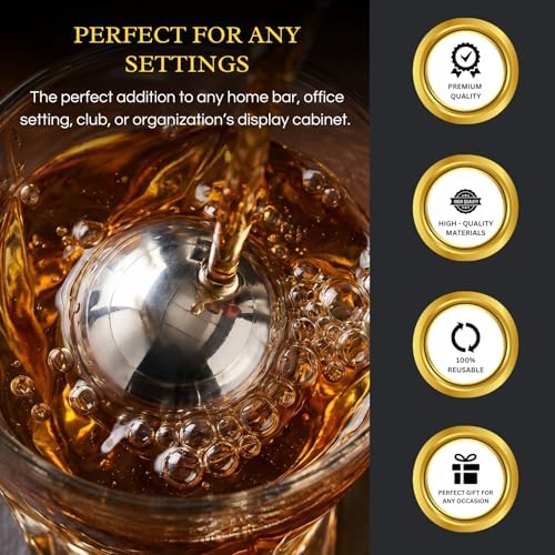 Whiskey Stones Gift Set - Whiskey Glass Set of - 2 King-Sized Chilling Stainless-Steel Whiskey Balls - Scotch Bourbon Box Set - Best Drinking Gifts - Men Dad Husband Birthday Party Present