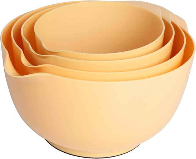 BoxedHome Classic Mixing Bowls Set of 4, BPA Free Plastic, Microwave Safe | 4.5, 3.5, 2.5 and 1.7 QT, Non-slip Base Large Non-toxic Nesting Bowl with Pour Spout, Dishwasher Safe, for Prep, Cooking
