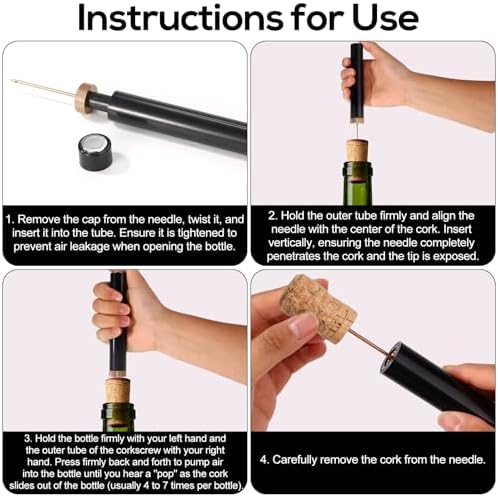 Wine Openers, 2026 New Portable Needle Type Wine Bottle Openers Air Pressure Pump Cork Remover Efficient Corkscrew for Home Travel Picnic Party Essential Accessories (Black, Gold)
