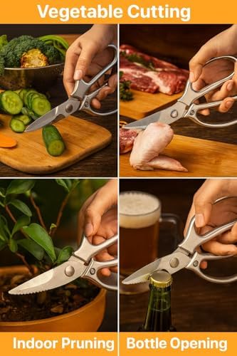 Heavy Duty Multipurpose Stainless Steel Scissors, Perfect for Utility, Kitchen Shears, Poultry Shears - Silver
