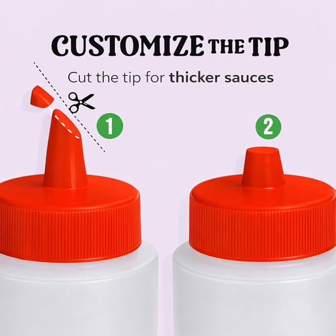 Norcalway 16 oz Condiment Squeeze Bottles for Sauces - Leak Proof - 6 Pack