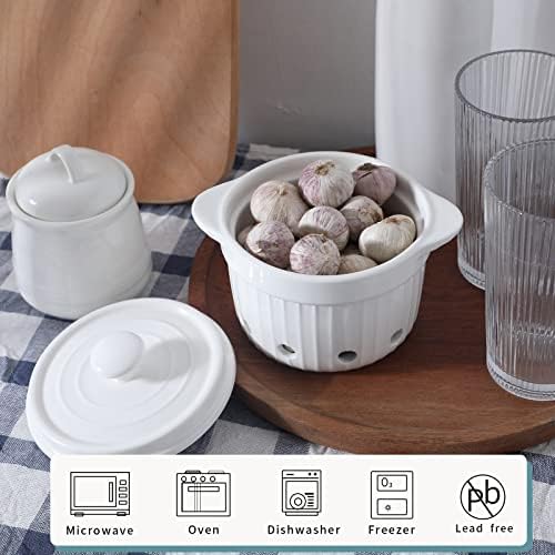 Ceramic Garlic Keeper with Lid (White)