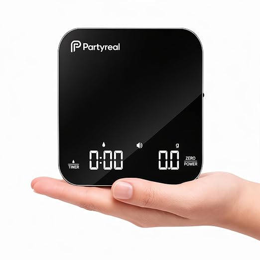 Partyreal Digital Kitchen Coffee Scale, Slim Scale with Tare, g/oz/ml Units, Backlit Display, USB-C Rechargeable (Cable Included) + AAA Backup Power Black
