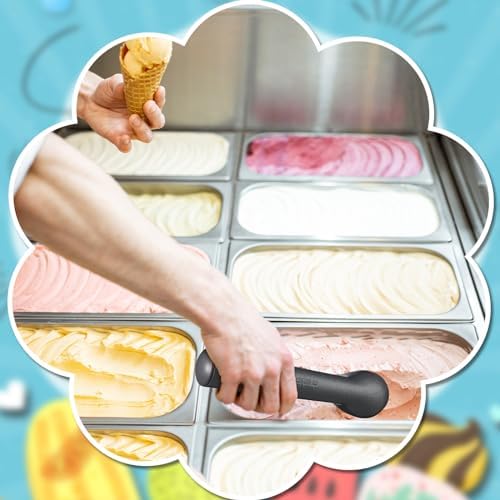 Suclain 3 Pieces Ice Cream Scoop 7 Inches Nonstick Anti Freeze Ice Cream Scooper with Comfort Handle Aluminum Alloy Design Professional Ice Cream Scoop Easy Clean for Gelato Cookie Sorbet (Black)