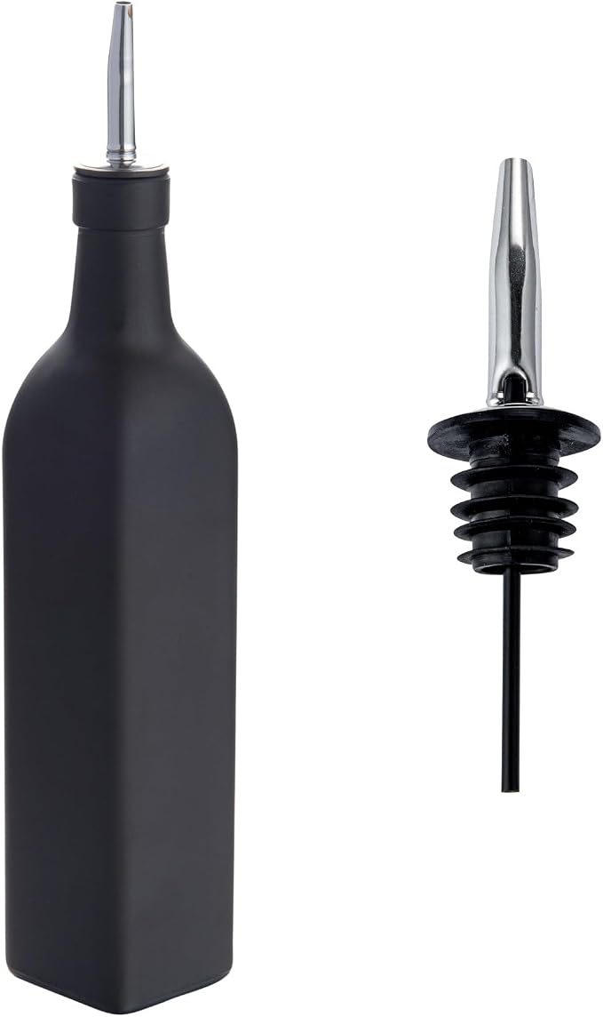 Restaurantware-Chef 101 16.9 Ounce Olive Oil Dispenser, 1 Kitchen Oil Dispenser Bottle - With Stainless Steel Pourer, Non-Leaking, Black Glass Pourer, For Cooking Or Salad Dressings