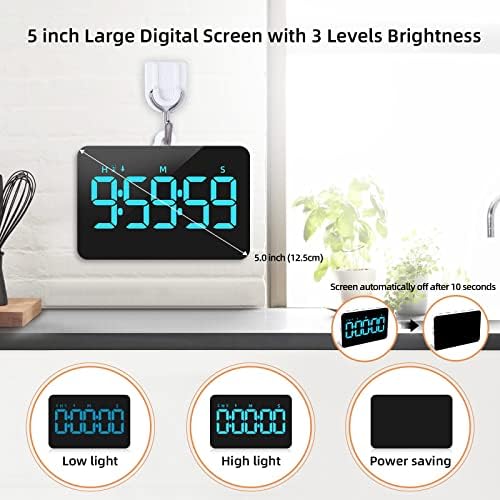 Samshow Rechargeable Digital Kitchen Timer, Ice Blue, 5 Inch