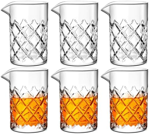 Dandat 6 Pcs 17 oz Cocktail Mixing Glass Thick Base Stirring Glass, Grid