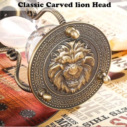 CNCJ Hourglass Sand Timer 60 Minute:Large Lion Brass Carved Sand Clock,Vintage White Sand Watch 60 Min,Unique Reloj De Arena,Hour Glass Sandglass for Gifts,Office,Desk Decorations