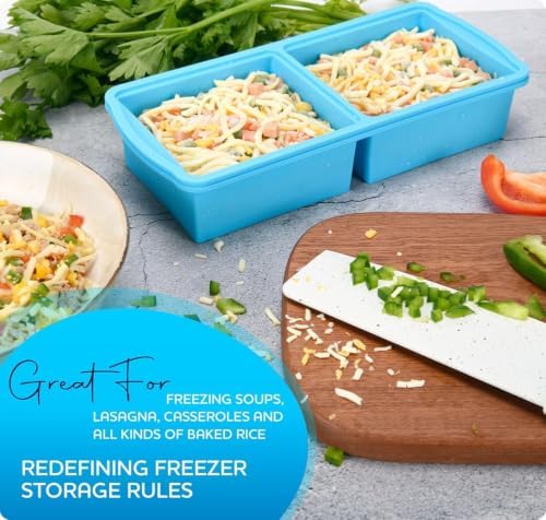 Silicone freezer molds, 2-cup Silicone Freezer Trays with Lid,Soup Freezer Container large Ice Cube Molds, Perfect for Storing Lasagna, Leftovers, Sauces, Portioned Meals and More dishwasher safe