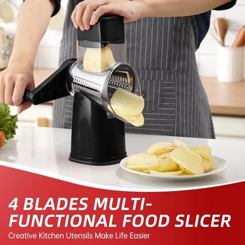 Rotary Hand Crank Cheese Grater,Cheese Shredder Vegetable Slicer(Black)