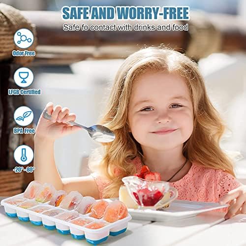 Ice Cube Tray, 2 Pack Silicone Ice Mold with Lid, Silicone Ice Cube Trays, Easy Release Ice Molds for Freezer, Whisky, Cocktail, Blue (Blue)