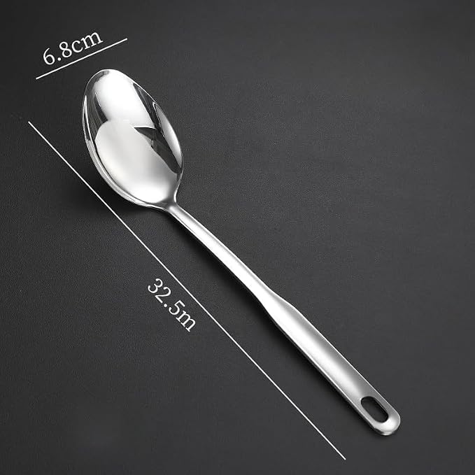 IMEEA Large Cooking Spoon SUS304 Stainless Steel Metal Serving Spoon for Mixing, 12.8-Inch