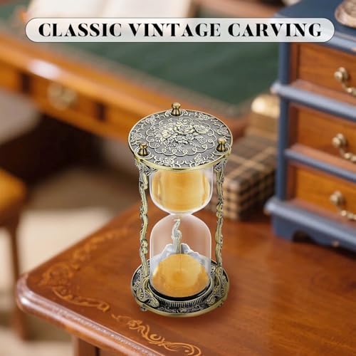 SuLiao Hourglass Sand Timer 60 Minute, 60 Min Mandala Rose Engraving Brass Gold Sand Clock,Antique Reloj De Arena 1 Hora, One Hour Glass Sandglass for Gift Home Office Desk Decor