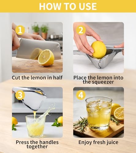 Silver Manual Lemon Squeezer, Handheld Citrus Press for Lemons and Limes