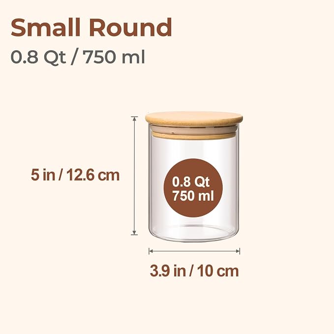ComSaf Glass Storage Containers With Lids 0.8 Qt, 6 Pack Small Glass Jars | Small Glass Canisters, Spice Jar 25oz, Snack Station Organization, Coffee Bar Organization, Size For Subpackage, BPA Free