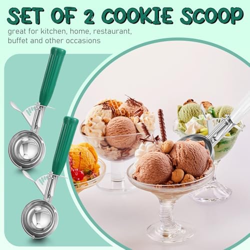 Reallnaive 2 Pcs Ice Cream Scooper with Trigger, 3.25 oz, Green
