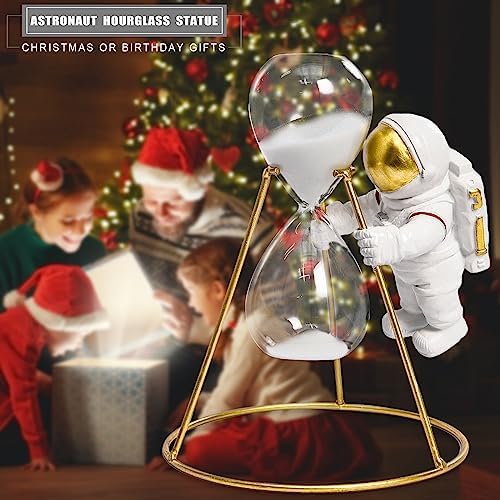 Astronaut Hourglass Statue Gold Spaceman Sculpture Resin Figurine 5 Minutes Sandglass Timer Sand Clock Space Gifts for Classroom Bookshelf Desktop Home Office Decor