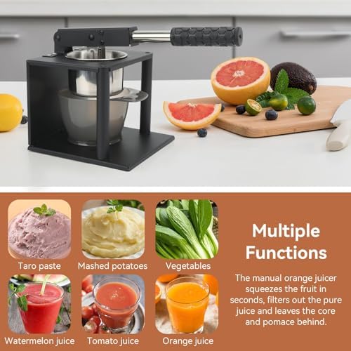 Manual Press Juicer, 304 Stainless Steel Hand Pressed Fruit Squeezer with Two Filters Lever Design Lemon Juicer Squeezer for Orange Grapefruit Pomegranate – Easy Clean for Home Use