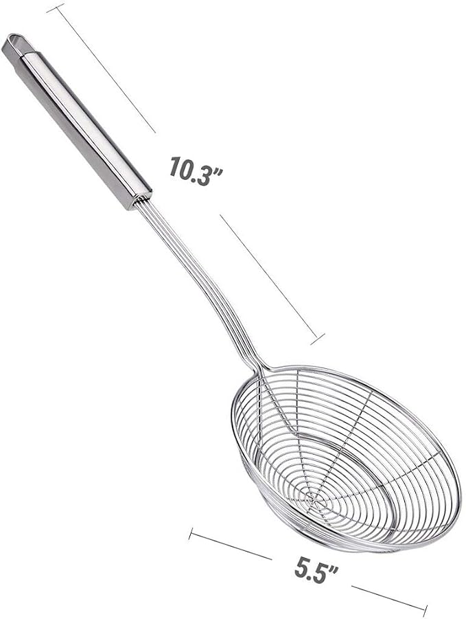 Spider Strainer Skimmer Ladle Spoon colander Stainless Steel Solid rust proof Skimmer Basket with Non Slip Long Handle for Kitchen Frying Food Noodle kitchen Cooking Tools