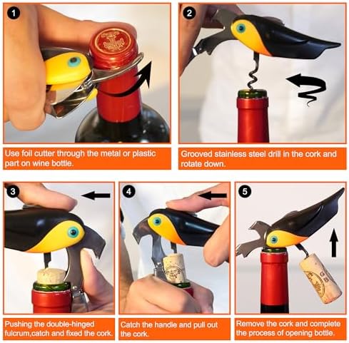 Wine Opener Waiter Corkscrew - Professional Wine Key for Servers & Bartenders with Foil Cutter - Manual Bottle Opener, Double Hinged Bird Shape 3-in-1 (Turquoise blue)