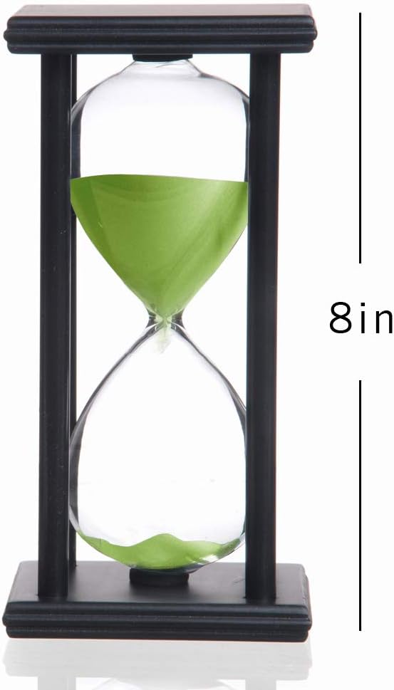 Hourglass 60 Minutes Green Sand Timer, Black Wooden Frame Sandglass