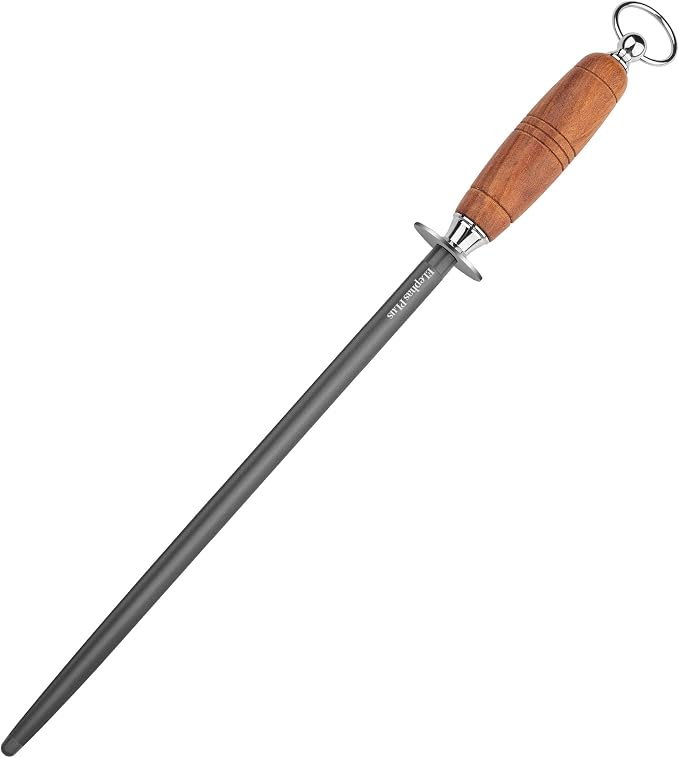 12IN Sharpening Steel with Solid Wood Handle Professional Honing Rod Knife Sharpener, High Carbon Steel Knife Sharpener Rod, Ideal for All Chef Knives