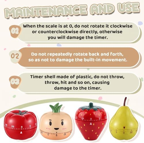 Amylove 4 Pcs Cute Mechanical Kitchen Timer Fruit 60 Minutes