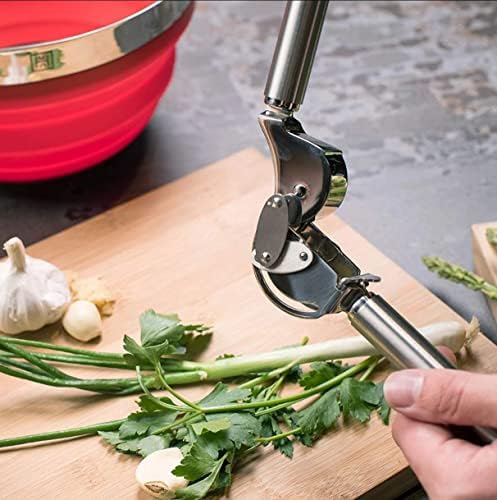 HUTCH Moda Award Winning Auto Scraping Garlic Press - 18/10 Stainless Steel - Unpeeled Garlic Mincer to Mince, Press, and Crush Garlic Effortlessly - Keeping Your Fingers Clean! - Dishwasher Safe